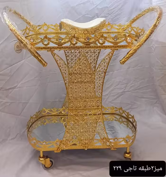 میز بیضی بزرگ 2 طبقه ترمه  تاجی سایز بزرگ