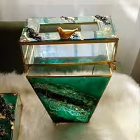 ست سه تکه ظروف شیشه ای رزینی سطل و جادستمال و باکس تیبگ