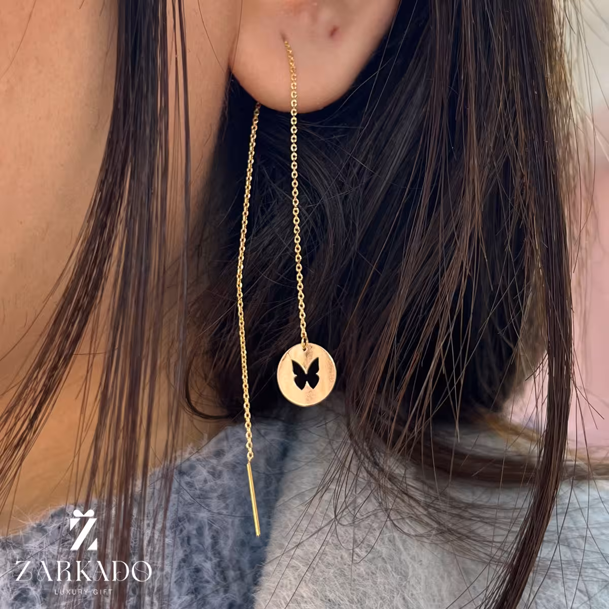 گوشواره بخیه ای طلا طرح پروانه کد E3527
