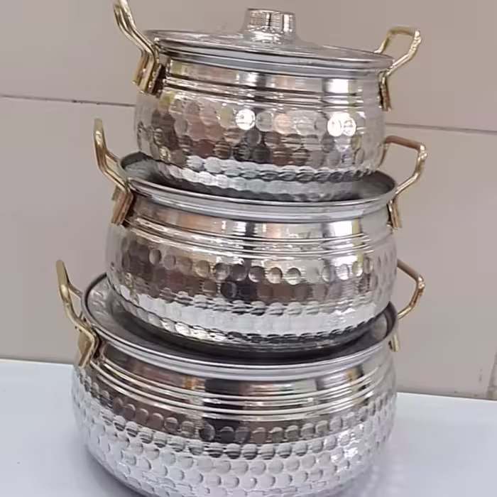 سرویس سه تایی قابلمه چکشی دسته طلایی