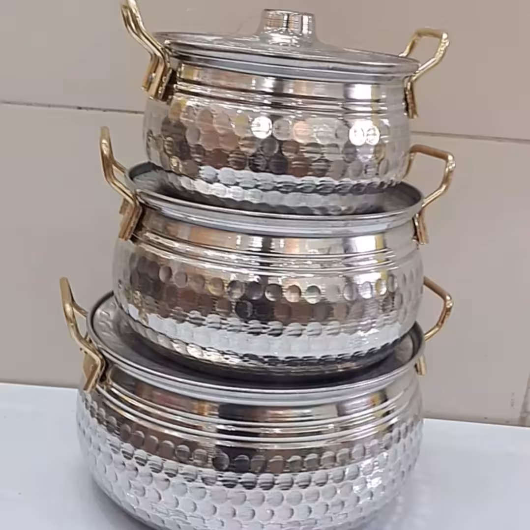 سرویس سه تایی قابلمه چکشی دسته طلایی