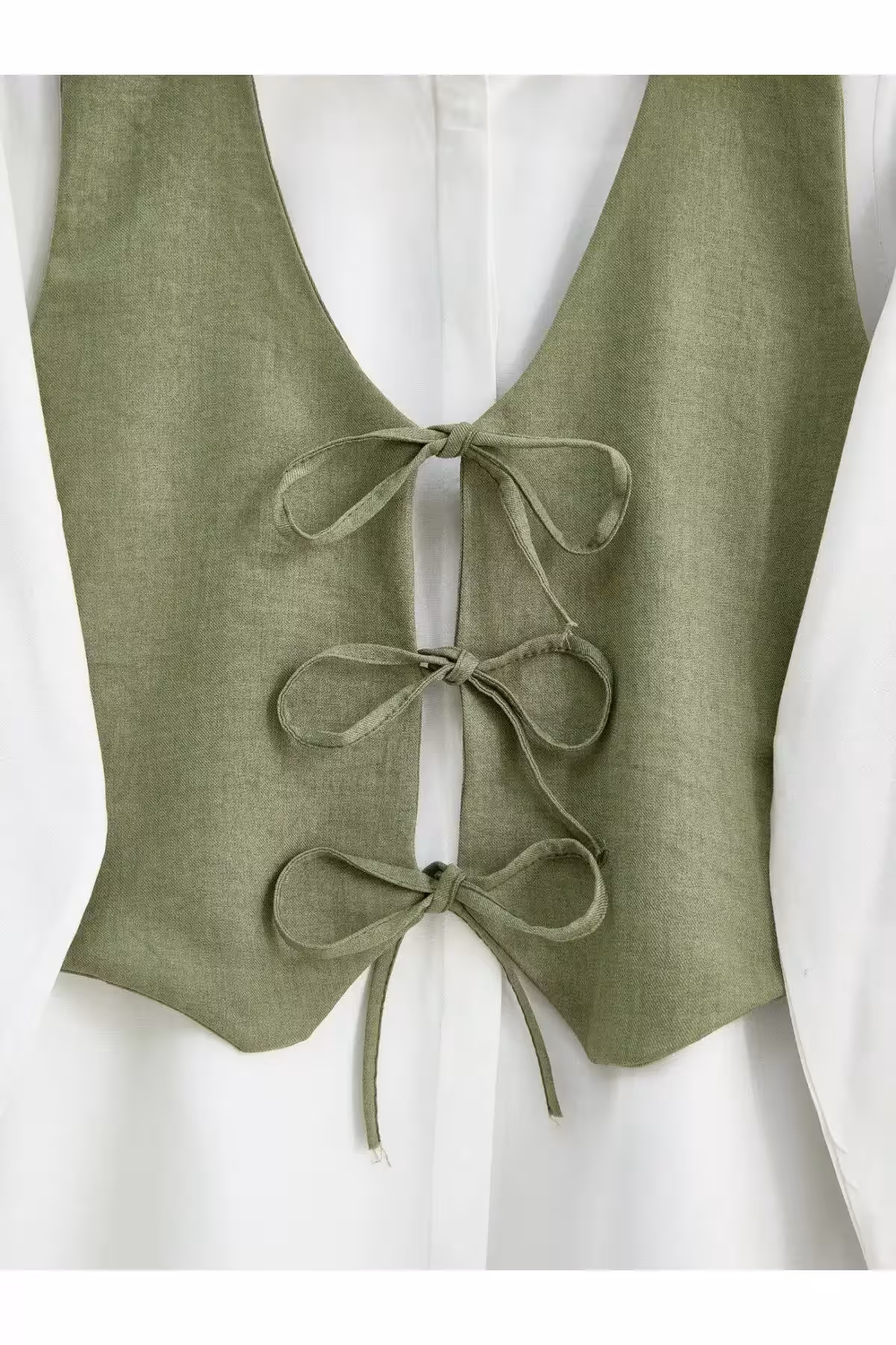 ست شلوار و جلیقه با بند جلو - خاکی - 9854