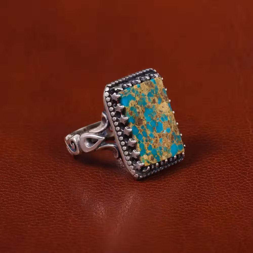 انگشتر فیروزه شجری مردانه کد 30571 - جواهری مشاهیر