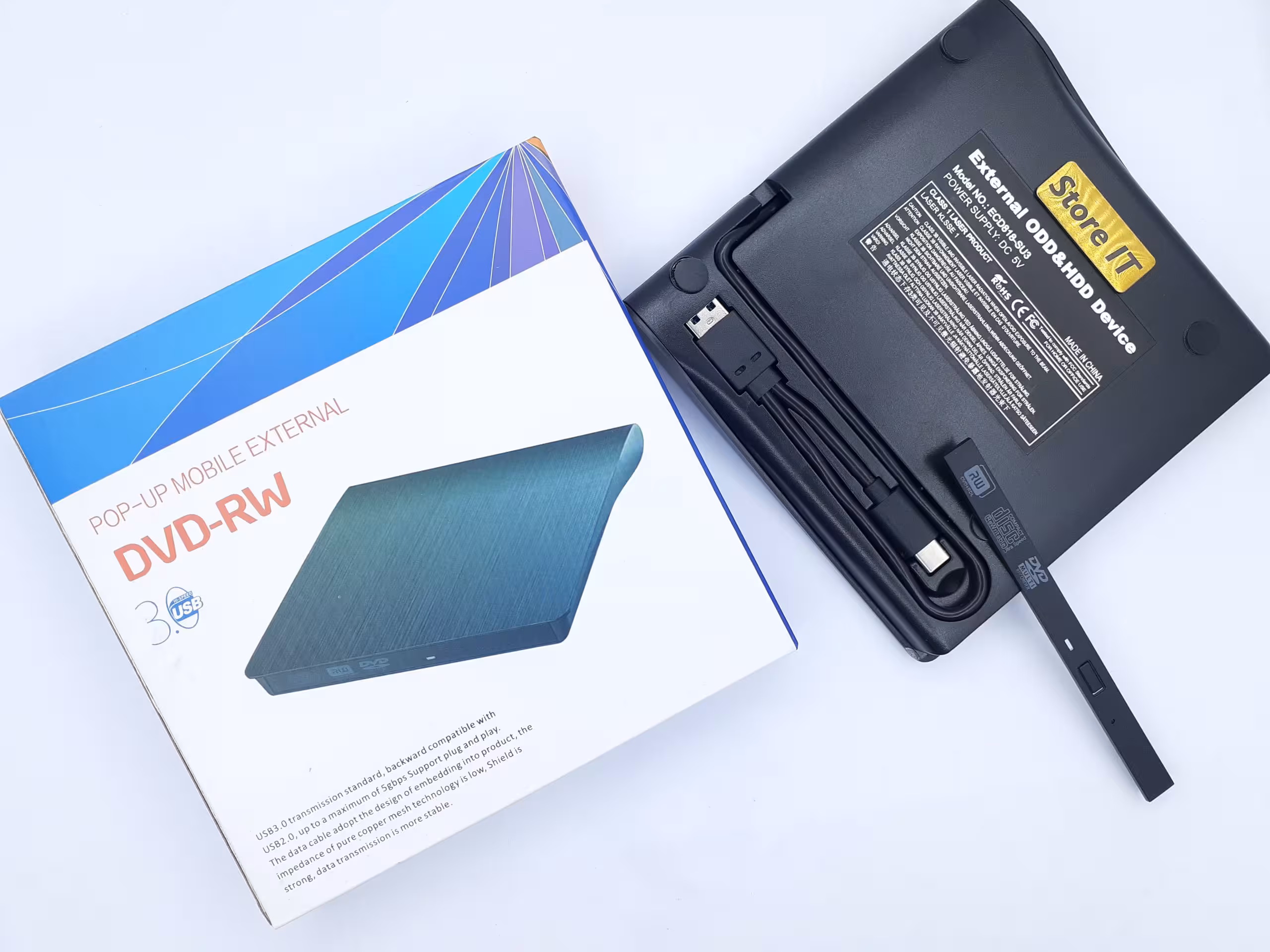 باکس دی وی دی اکسترنال لپ تاپ اسلیم 9.5 میلی متر USB.3 مدل ECD818-SU8 - فروشگاه اینترنتی استور آی تی