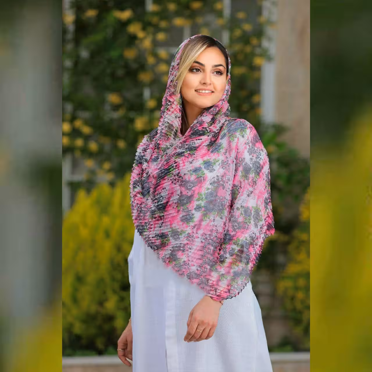 شال حریر پلیسه یاسی رنگ