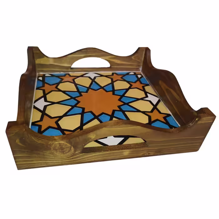 سینی چوبی طرح کاشی