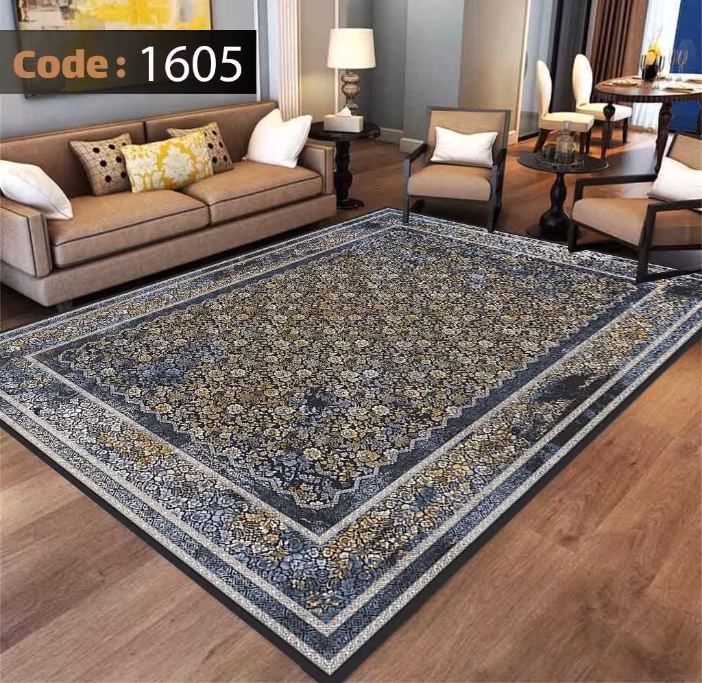 کاورفرش روفرشی دورکشدار گوشه لیفه ای طوسی کرم کد 1605
