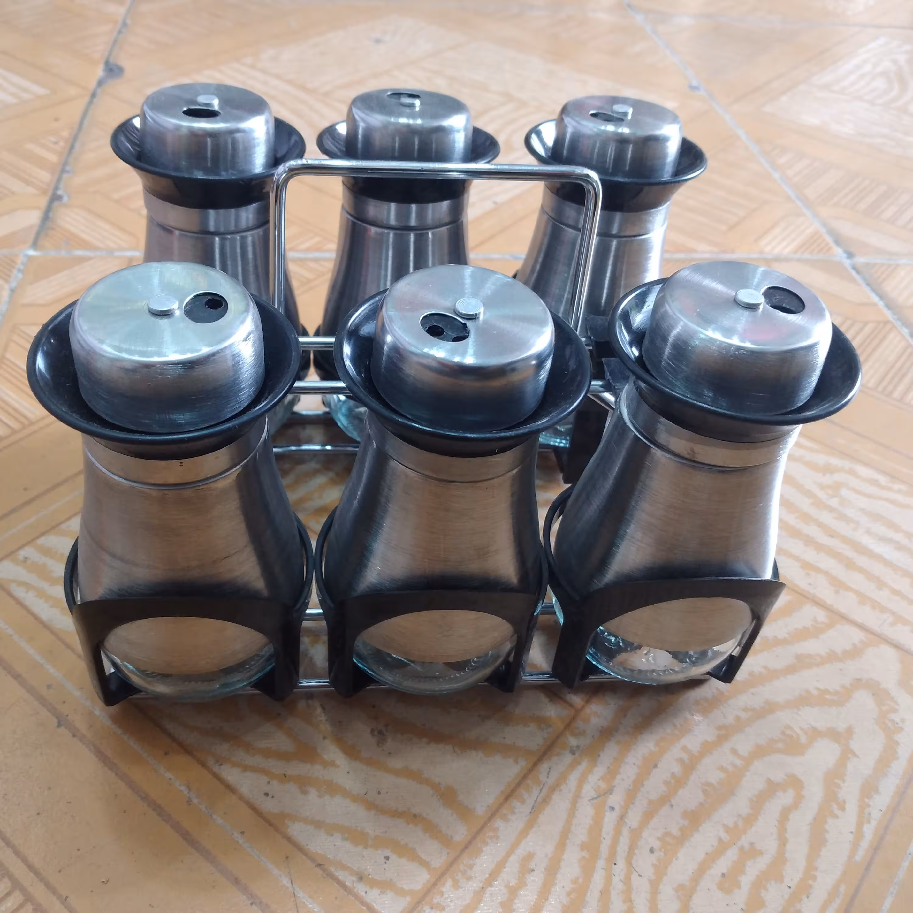 سرویس ادویه استیل 6 پارچ استند دار