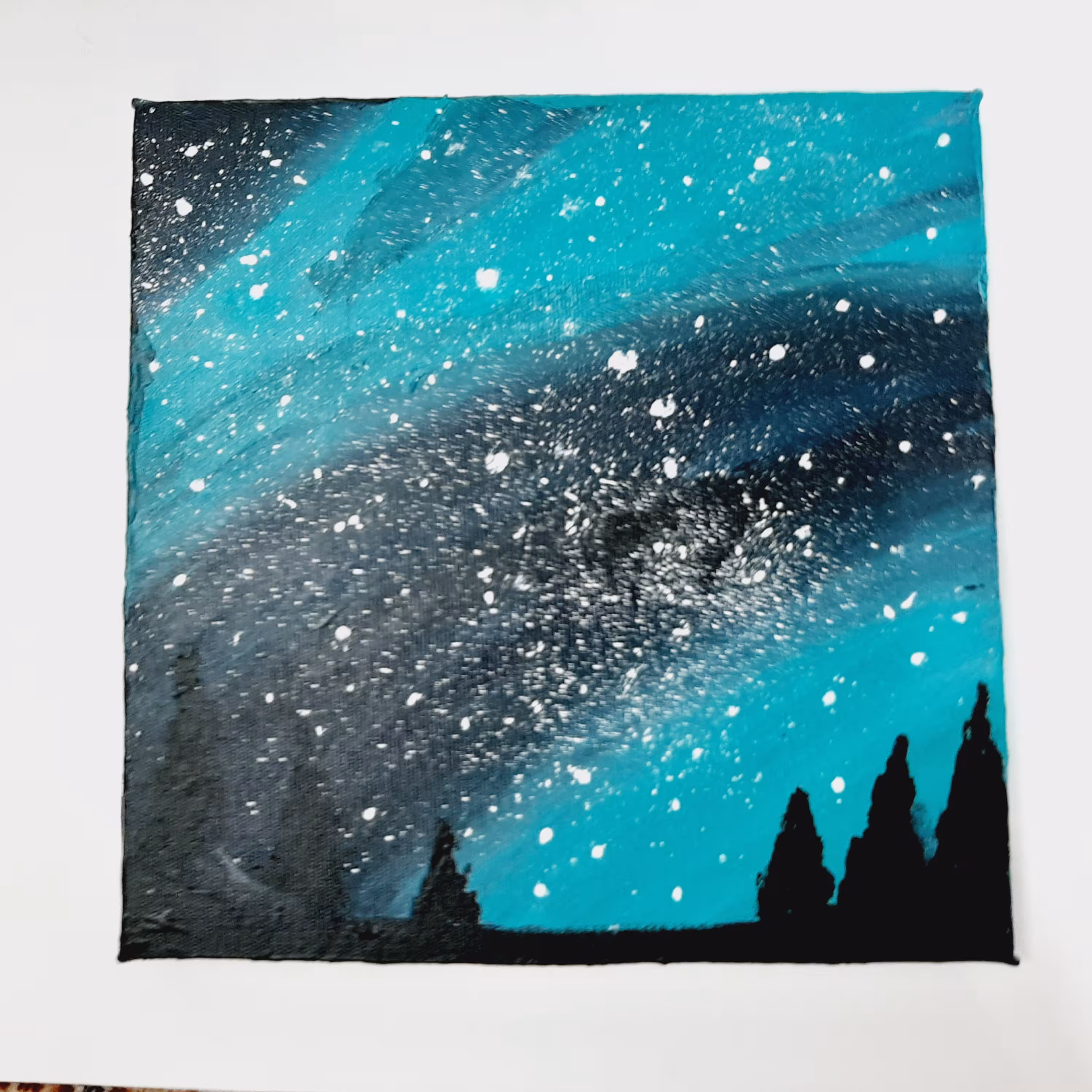 نقاشی شفق قطبی با رنگ آکریلیک روی بوم سایز 20 در 20