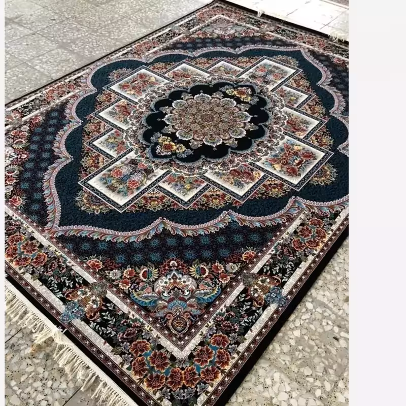 فرش ماشینی کاشان 700شانه آکرلیک6متری طرح ناردون سرمه ای (باارسال رایگان)