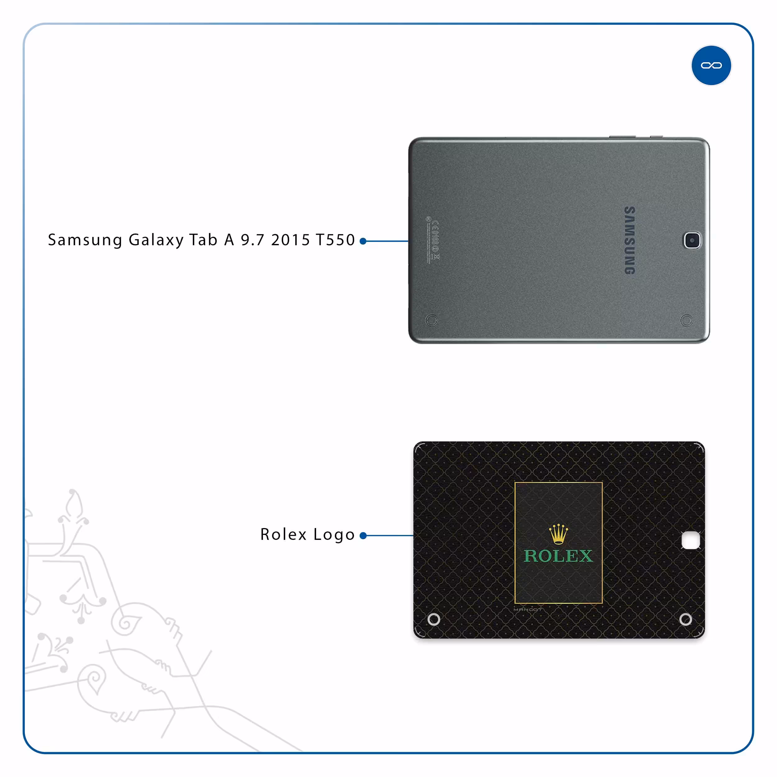 برچسب پوششی ماهوت مدل Rolex-Logo مناسب برای تبلت سامسونگ Galaxy Tab A 9.7 2015 T550