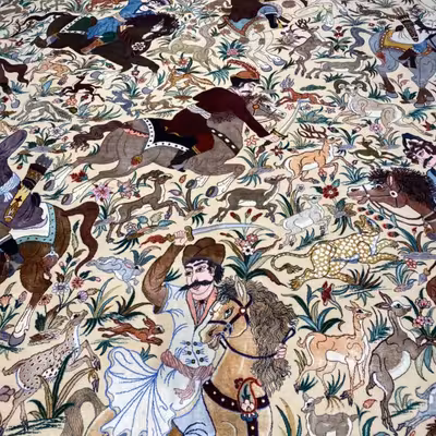 فرش دستباف 12 متری پورمعمار مدل شکارگاه کد 110