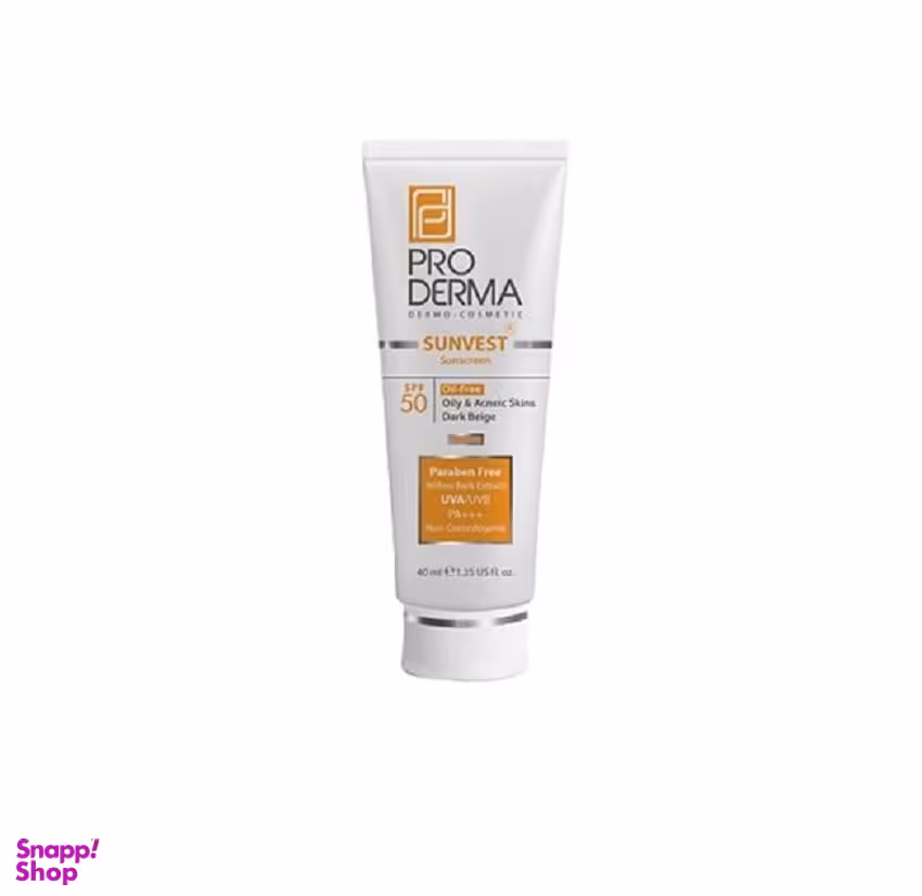 ضدآفتاب spf50 پرودرما (Proderma) رنگ بژ تیره حجم 40 میلی لیتر