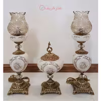 ست چراغ و جام سرامیکی سایز کوچک، تمام برنجی