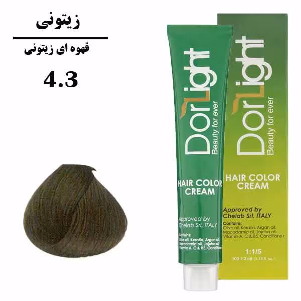 رنگ موی قهوه ای زیتونی (4.3) دورلایت سری زیتونی حجم 100میل