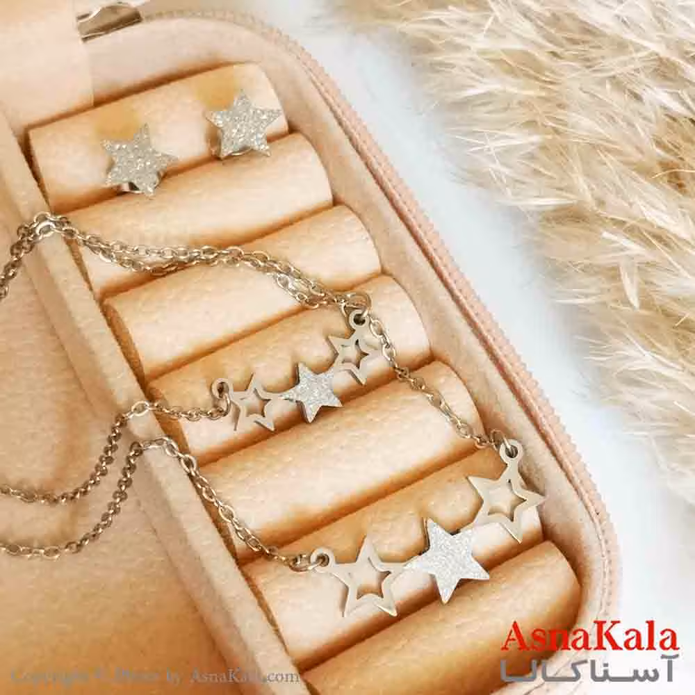 نیمست استیل دخترانه شنی  طرح دولاین شنی سه ستاره خاص رنگ نقره ای کد NIM14299W