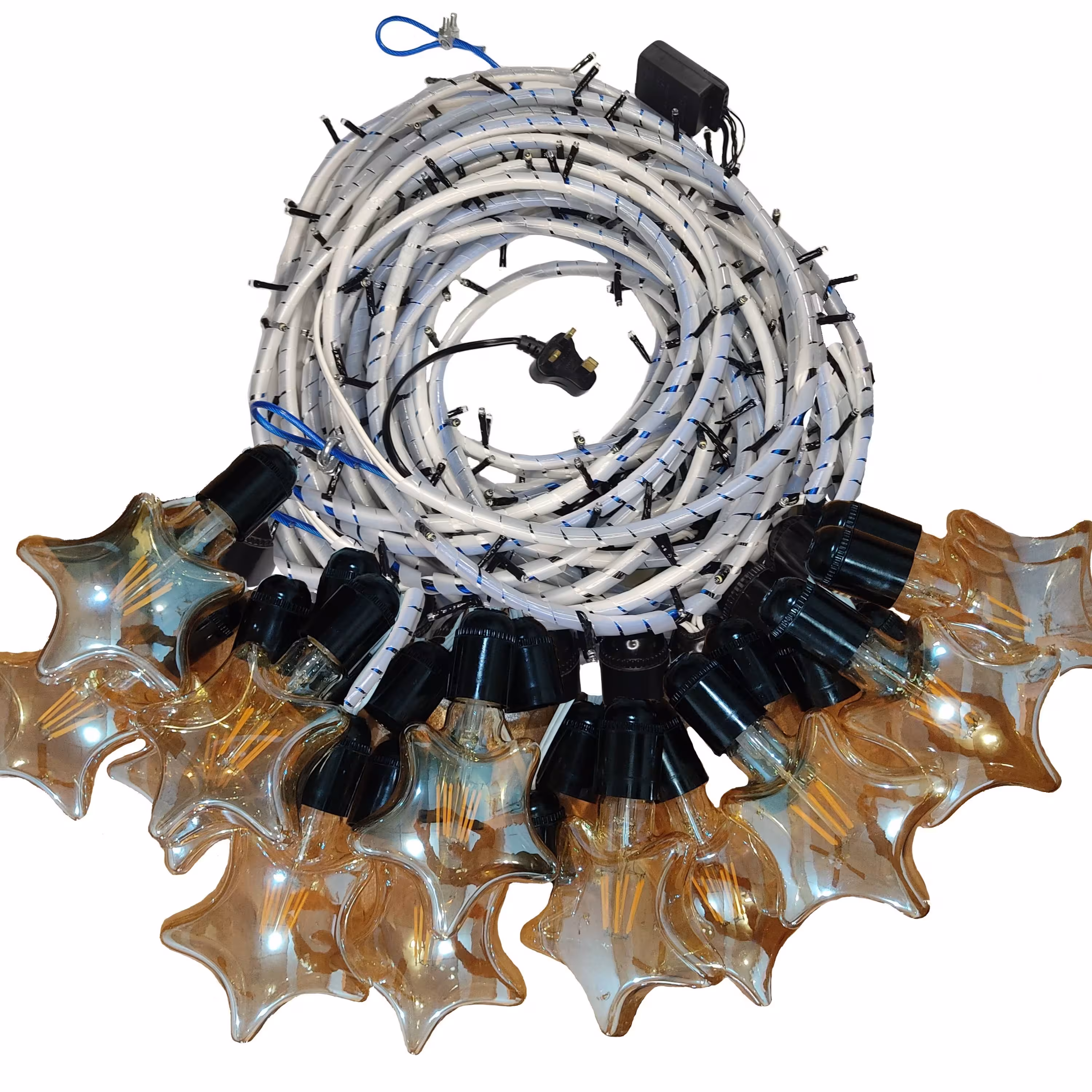 ریسه 9 متری ستاره ای(تلفیقی سوزنی سفید و حبابی ستاره ای )با بکسل نگهدارنده روکشدار