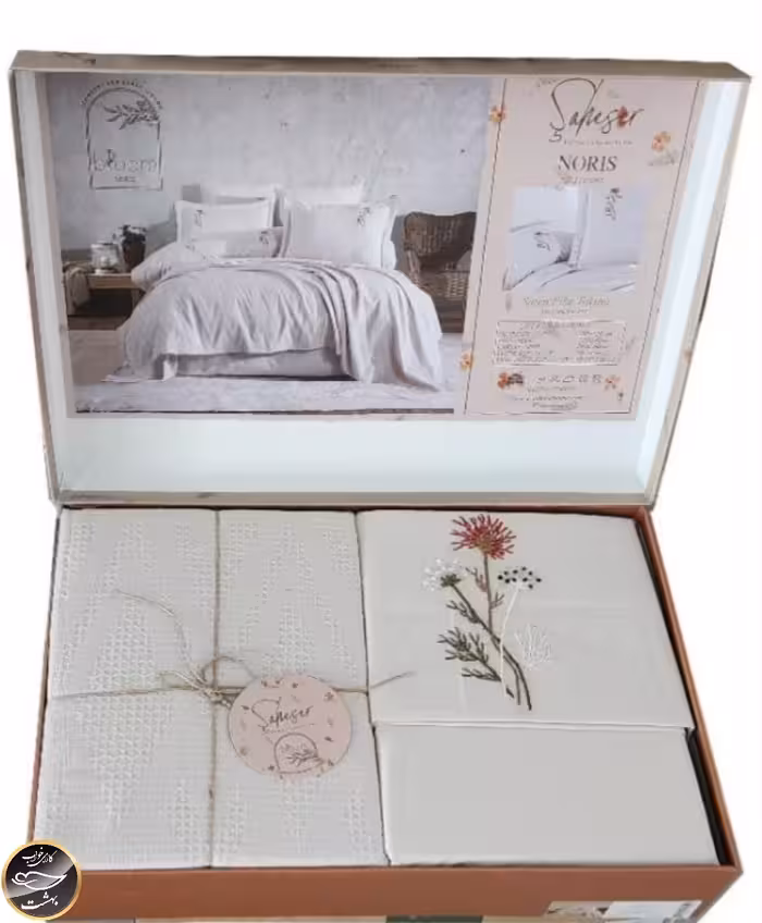 ست پیکه دونفره ساتن مدل Noris برند شاهسر ترک (هفت تکه)