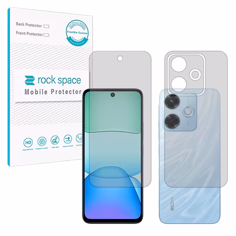 گلس صفحه نمایش و پشت گوشی شیائومی Redmi 13x مدل نانو هیدروژل شفاف برند راک اسپیس کد SS