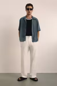 پیراهن بلوز دکمه دار مردانه یقه مردان بافته لاستیکی تناسب H&M