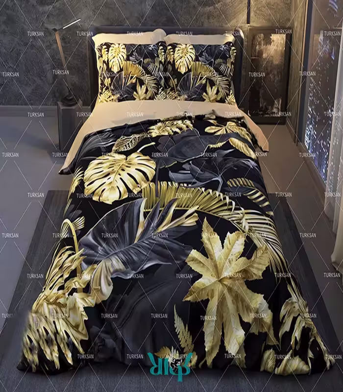 روتختی مشکی سبز یک نفره طرح برگ کد d291