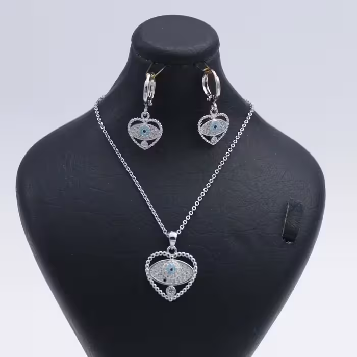 نیم ست استیل رنگ ثابت طرح چشم نظر قلبی فول نگین 71608