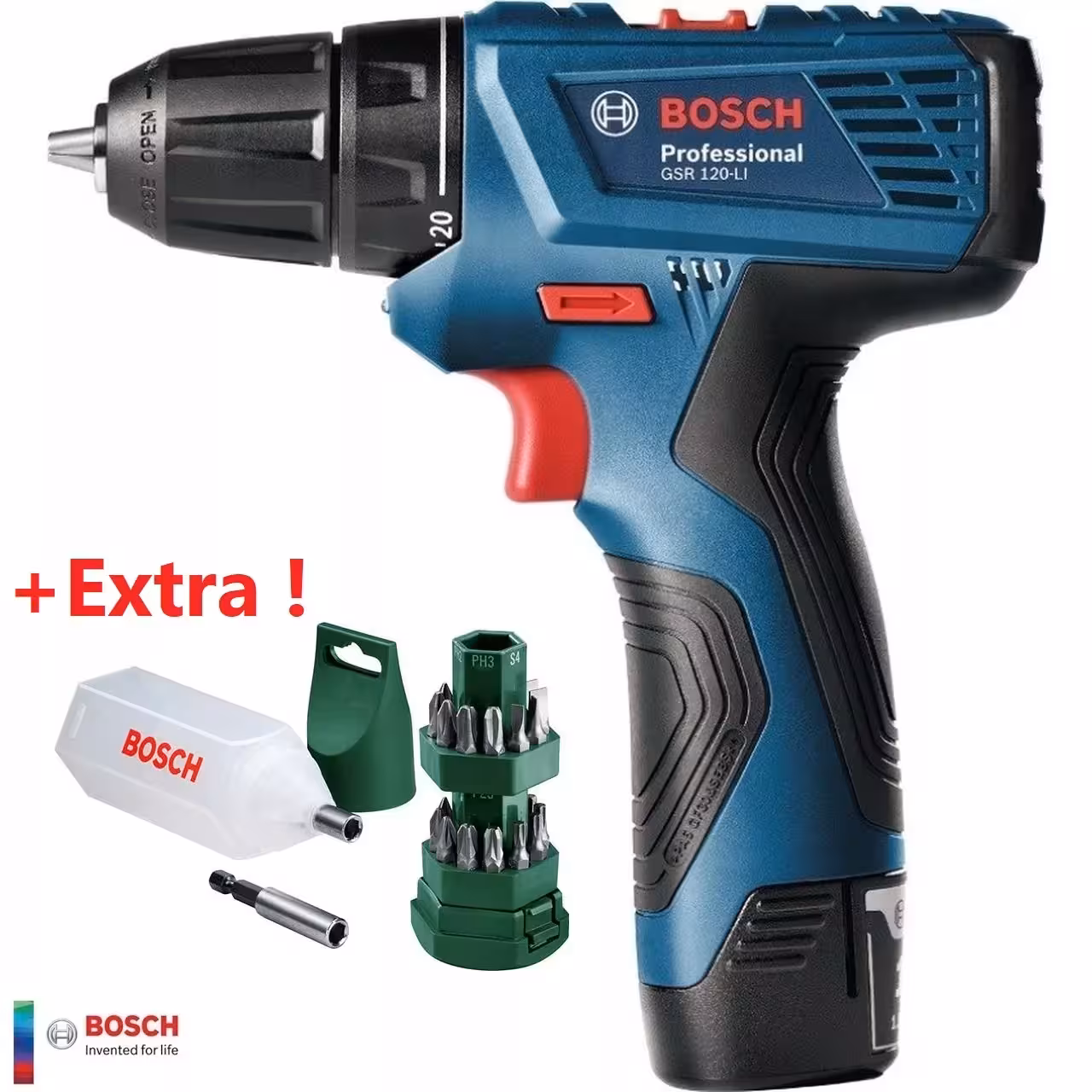 دریل پیچ گوشتی بوش مدل GSR-120LI EXTRA به همراه مجموعه 25 عددی سری پیچ گوشتی