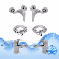ست 6 عددی شیرآلات مدل قهرمان | 2 عدد شیر روشویی   2 عدد شیر توالت   2 عدد شلنگ توالت | کروم مات