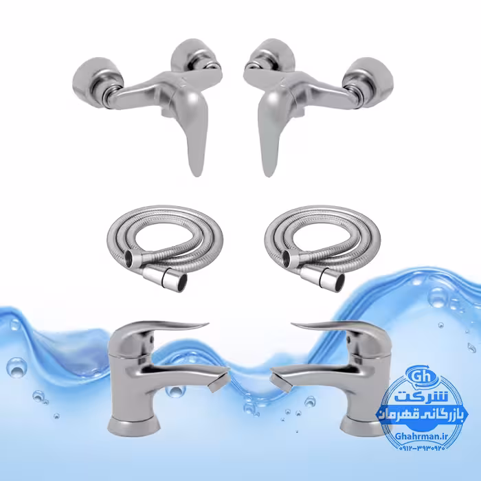 ست 6 عددی شیرآلات مدل قهرمان | 2 عدد شیر روشویی   2 عدد شیر توالت   2 عدد شلنگ توالت | کروم مات