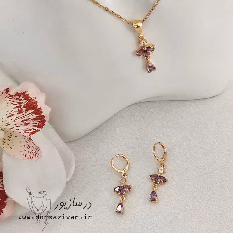 نیم ست طلاروس گل یاسی