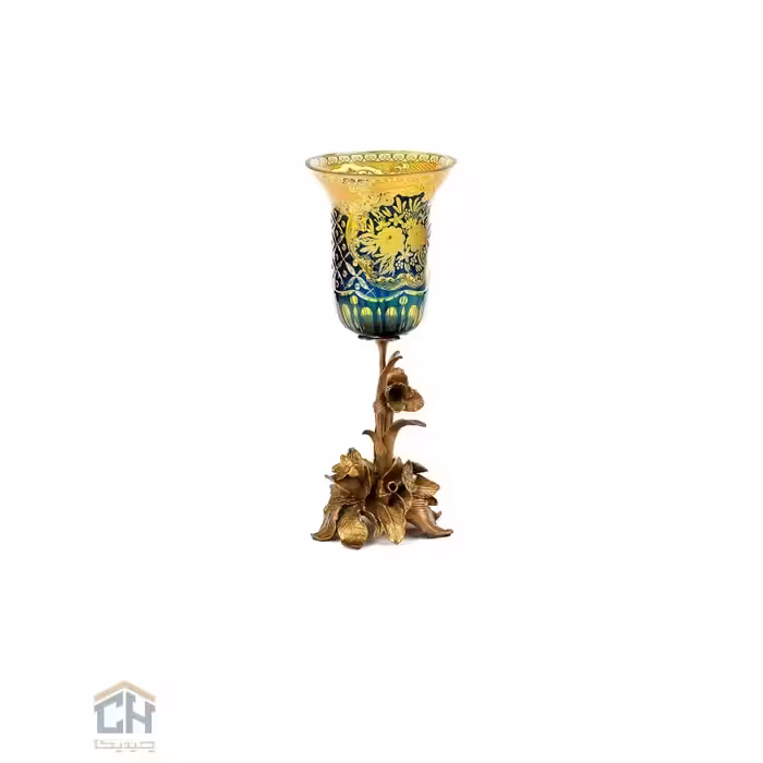 شمعدان دکوری پایه برنز سرمه ای گلدکیش مدل GK309301