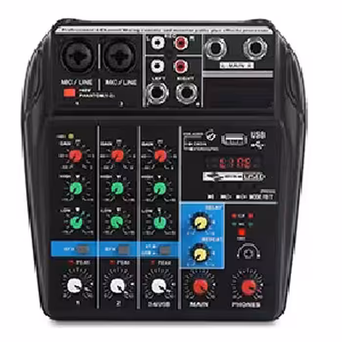 میکسر صوتی 4 کانال TECHBLAZE کنسول میکس صدا با رابط صوتی کابل XLR با بلوتوث USB ضبط مانیتور برق فانتوم مسیرهای جلوه‌های بعلاوه برای پخش مخلوط DJ پخش جریانی زنده پخش وب