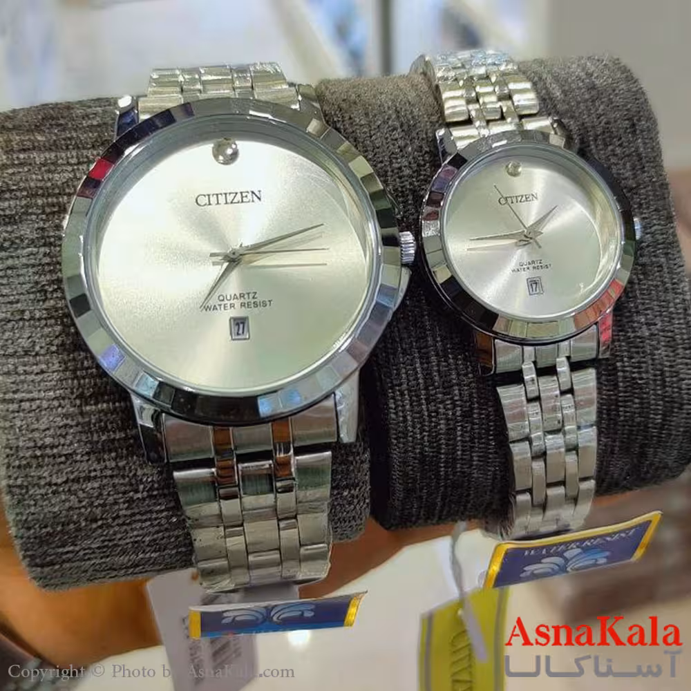 ساعت ست زنانه و مردانه سیتیزن بافری  موتورکوارتز نقره ای  رنگ ثابت و ضدآب کد WTCH11136W