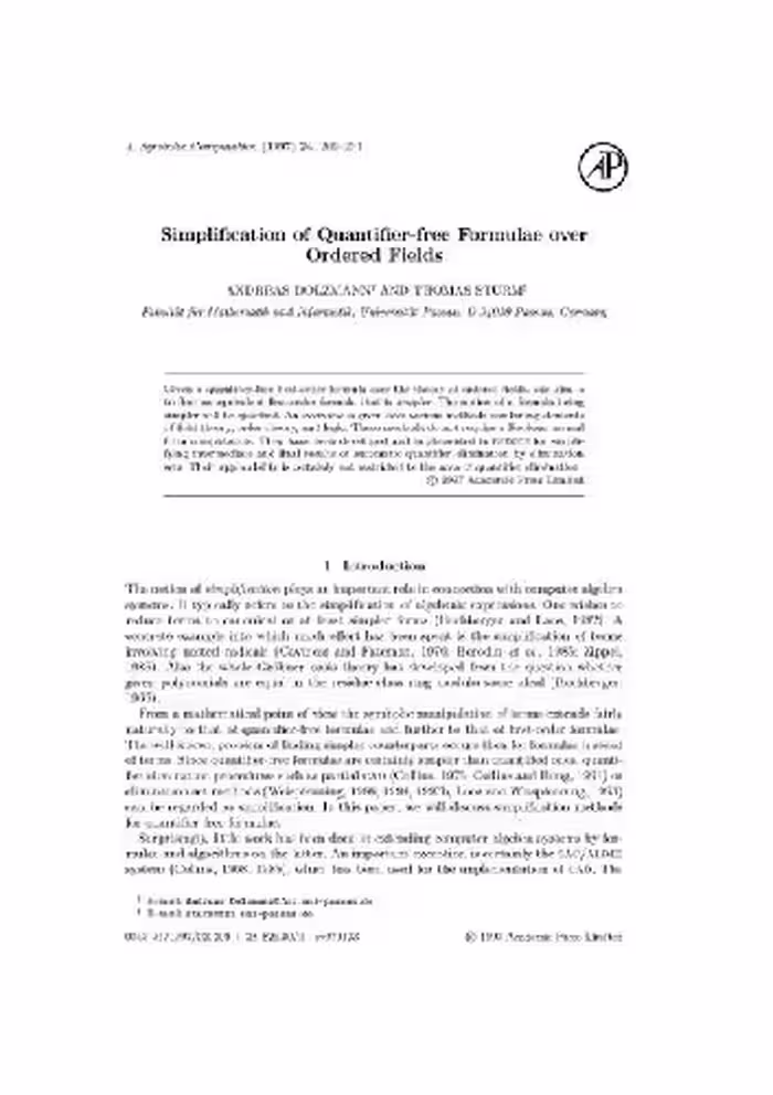 خرید و دانلود نسخه کامل کتاب Simplification of quantifier-free formulae. JSC 1997