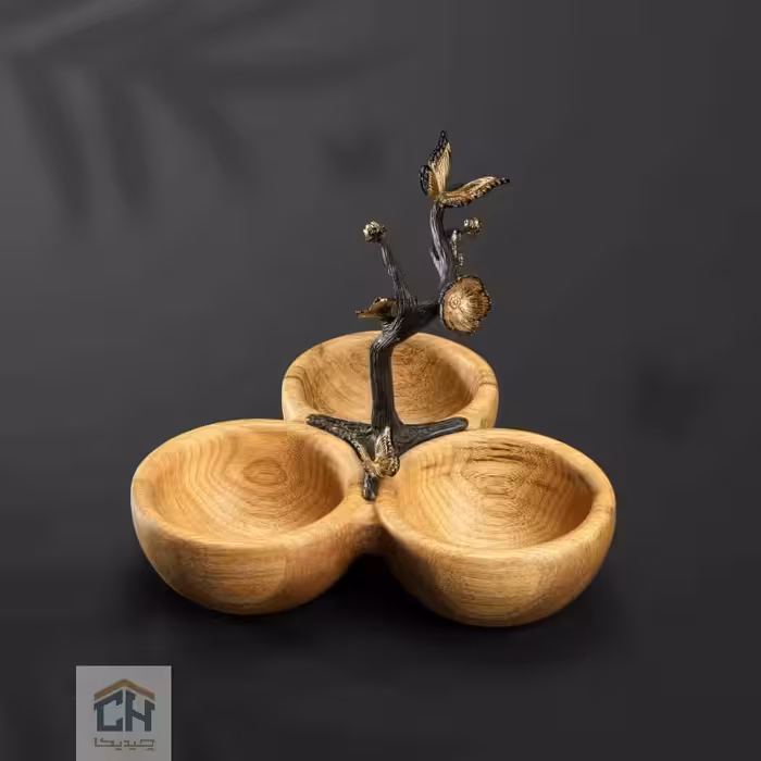 اردو خوری چوب و برنج  3 تایی گلدکیش طرح butterfly wood مدل GK829808