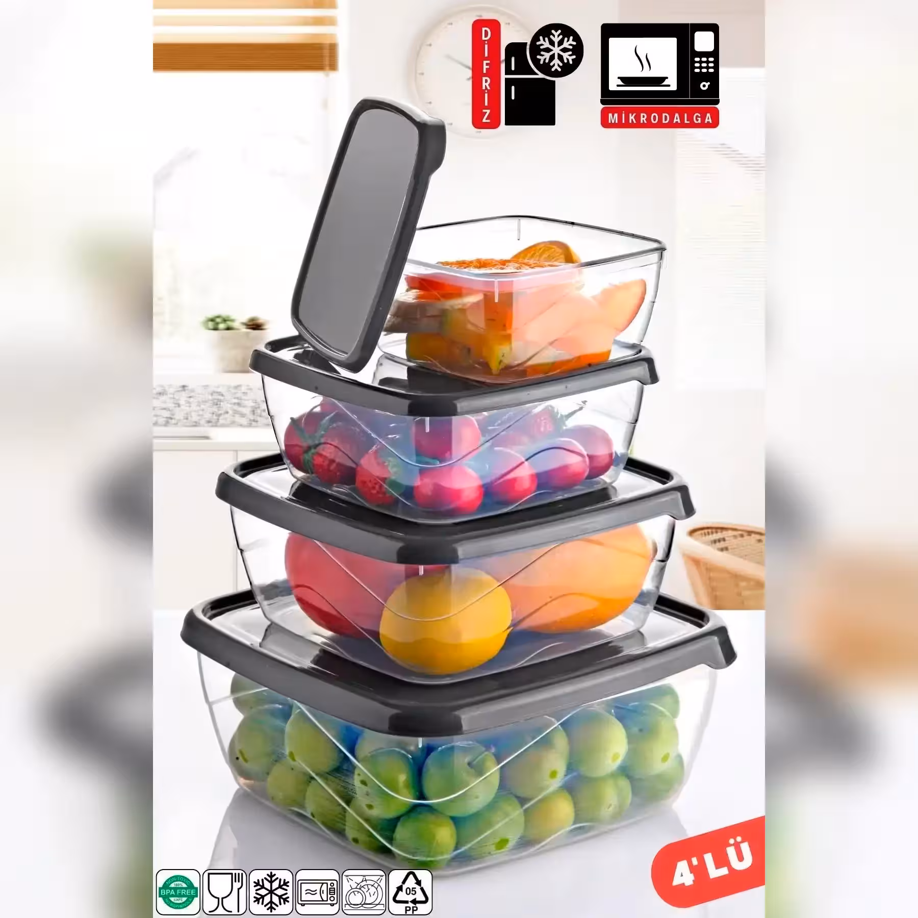 ست ظرف نگهدارنده  مربعی کیولوکس  ترکیه مناسب مایکروویو / فریزر کدLN-0566