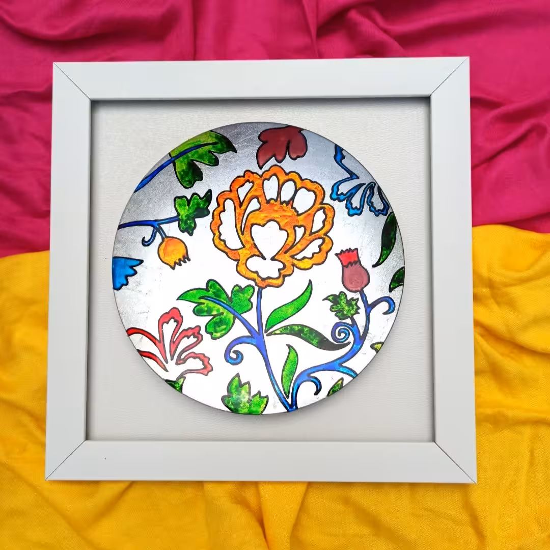 تابلوی طرح گل ویترای و ورق نقره