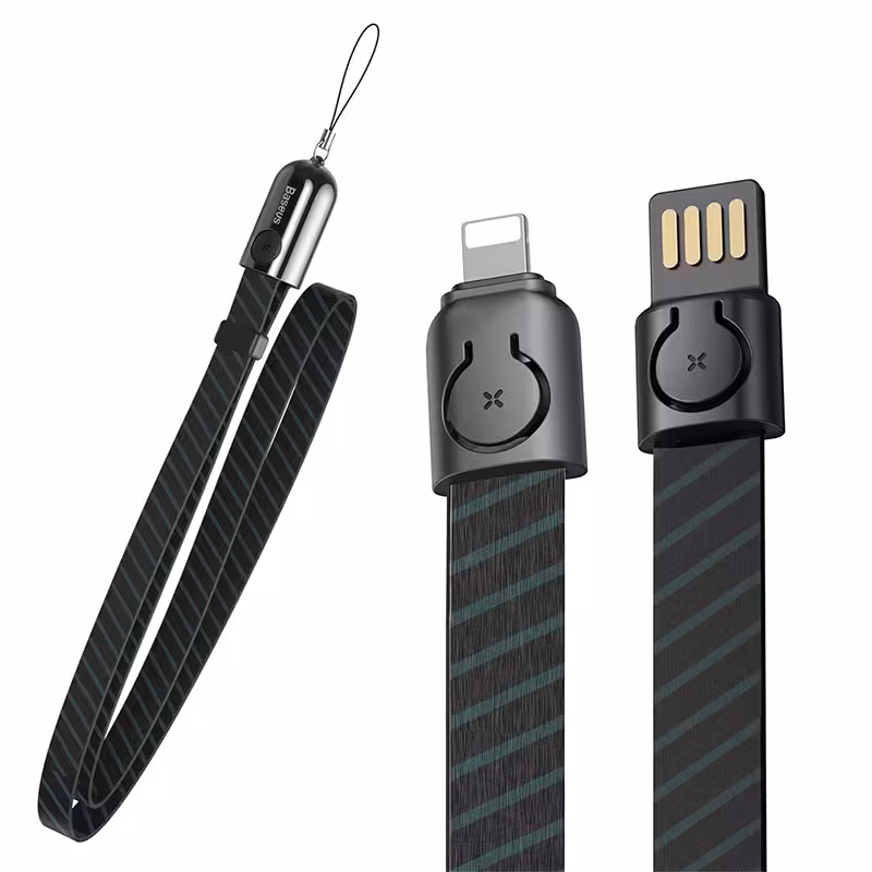 کابل شارژ و بندآویز لایتنینگ برند بیسوس مدل Gold Collar lanyard به طول 35 سانتی متر