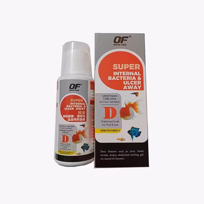 مکمل اوشن فری (Ocean free) داروی بیماری باکتری و زخم ماهی اینترنال باکتریا D حجم 120 میل