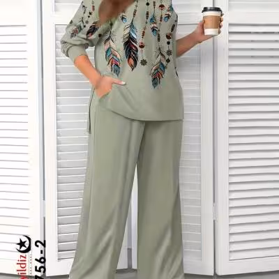 ست بلوز شلوار راحتی سایز بزرگ3756