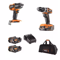 کیت دریل چکشی براش لس به همراه بکس شارژی 1/2 اینچ 18 ولت شارژی AEG مدل BSB18SBL-202C   BSS18MTF12BL-0