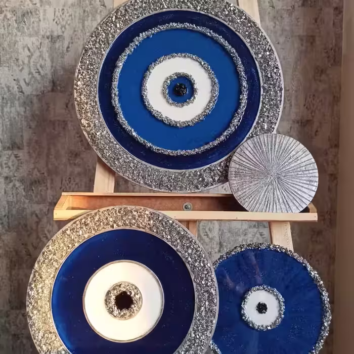 تابلو سه تکه چشم و نظر  چشم و نظر سورمه ای چشم نظر نقره ای