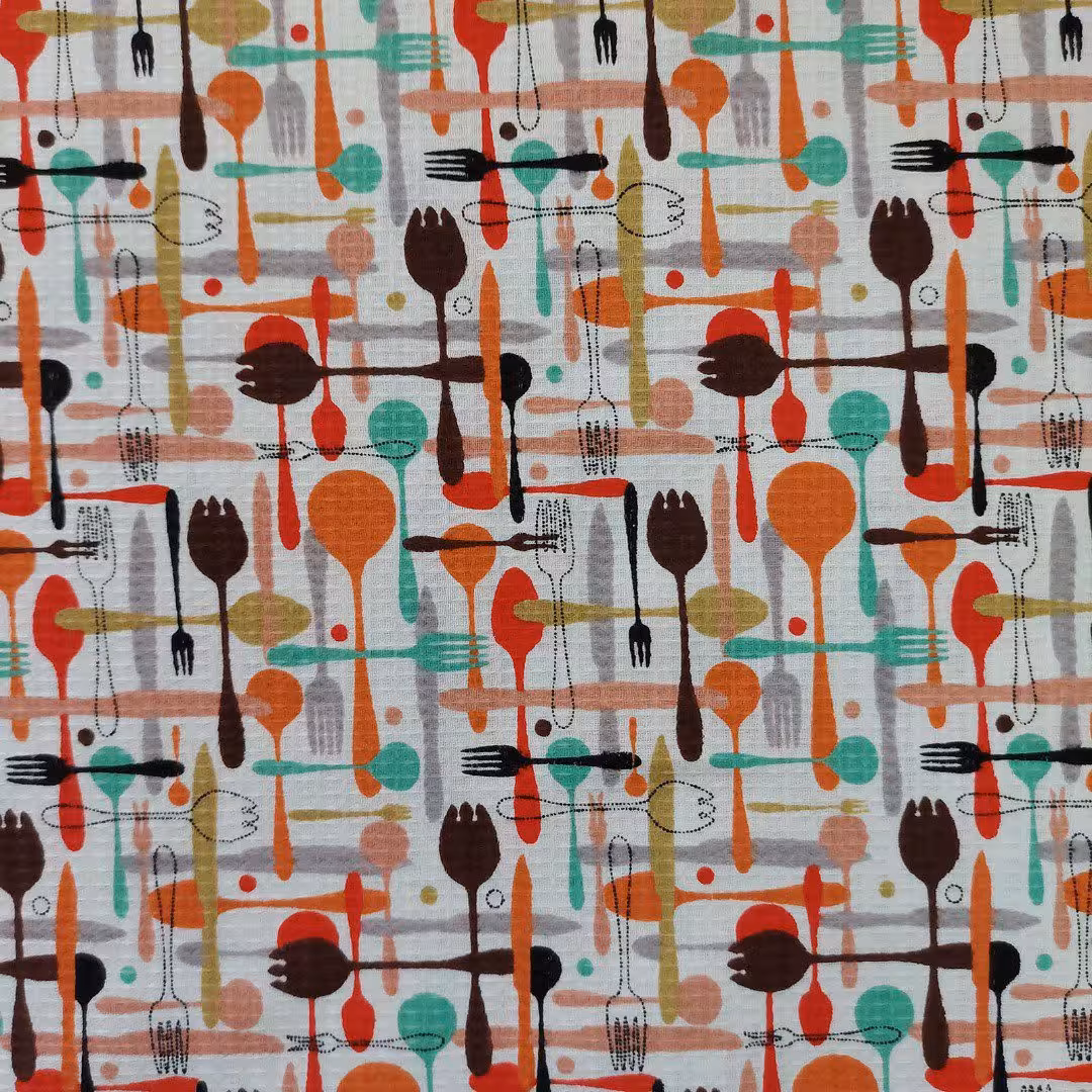 پارچه آشپزخانه طرح قاشق و چنگال