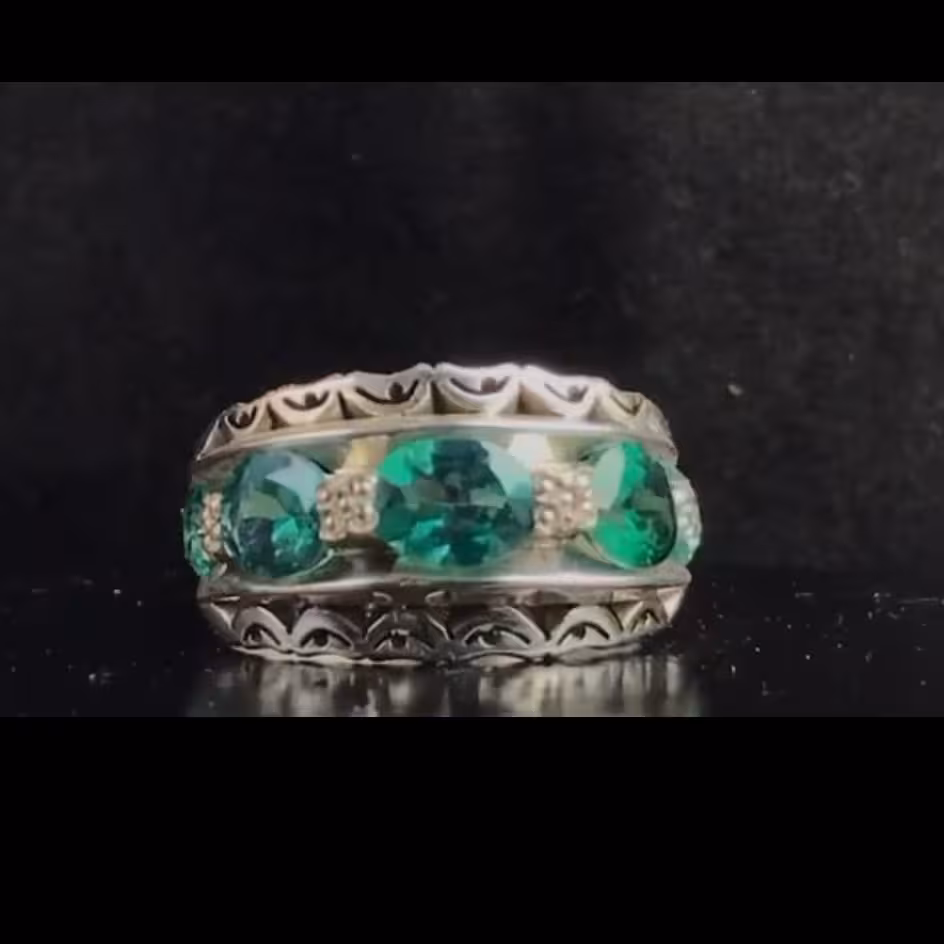 انگشتر حلقه زیبای پنج نگینه توپاز سبز اصلی رکاب دست ساز 
