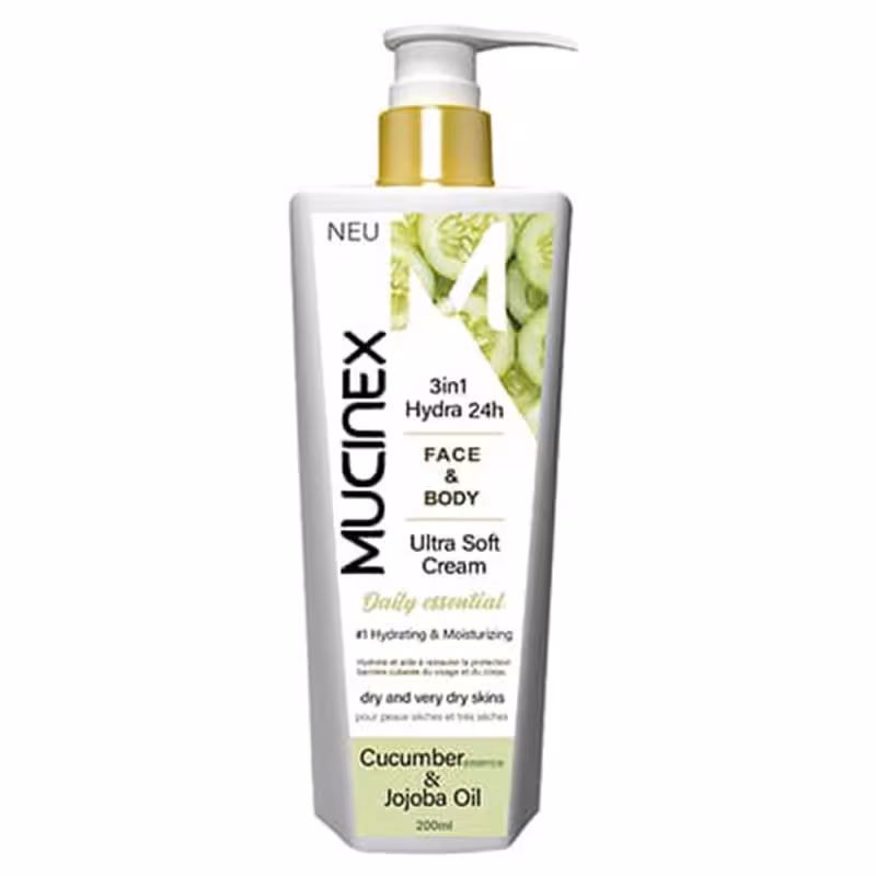 کرم مرطوب کننده ماسینکس مدل Cucumber & Jojoba Oil حجم 200 میل Mucinex Cucumber & Jojoba Oil Moisturizing And Revitalizer skin For Face & Body 200ml