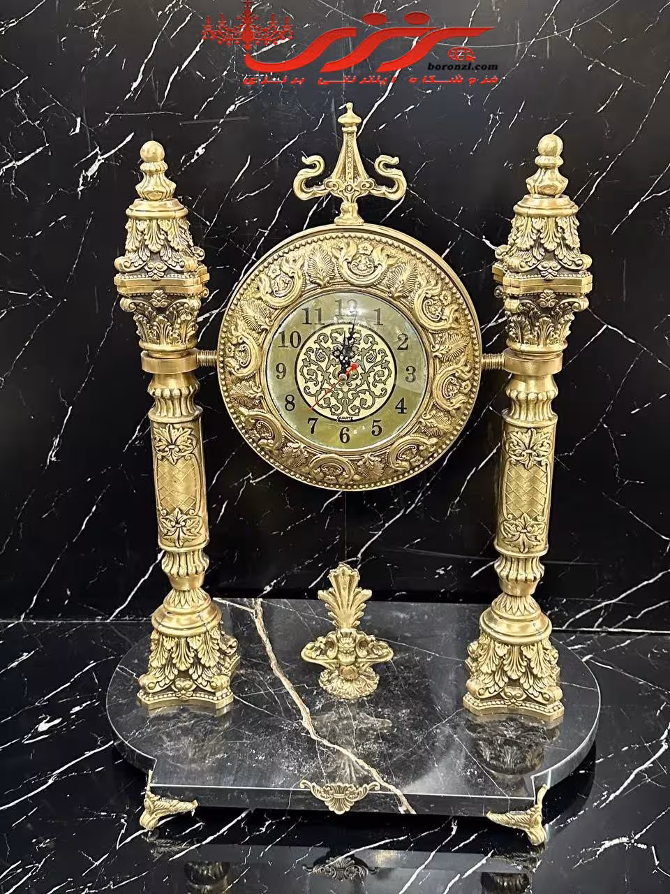 ساعت رومیزی برنزی پایه سنگی