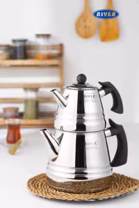 کتری قوری استیل هرمی لوله دار 3 لیتر دسته مشکی ریور RIVER کد 2171