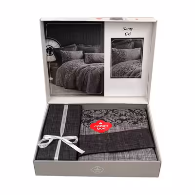 سرویس ملحفه کاتن باکس مدل Palin Sooty Gri تک نفره 3 تکه