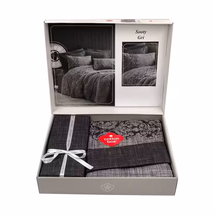 سرویس ملحفه کاتن باکس مدل Palin Sooty Gri تک نفره 3 تکه