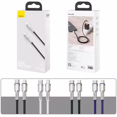 کابل تبدیل USB-C به لایتنینگ باسئوس مدل Metal Data 20W طول ۱ متر